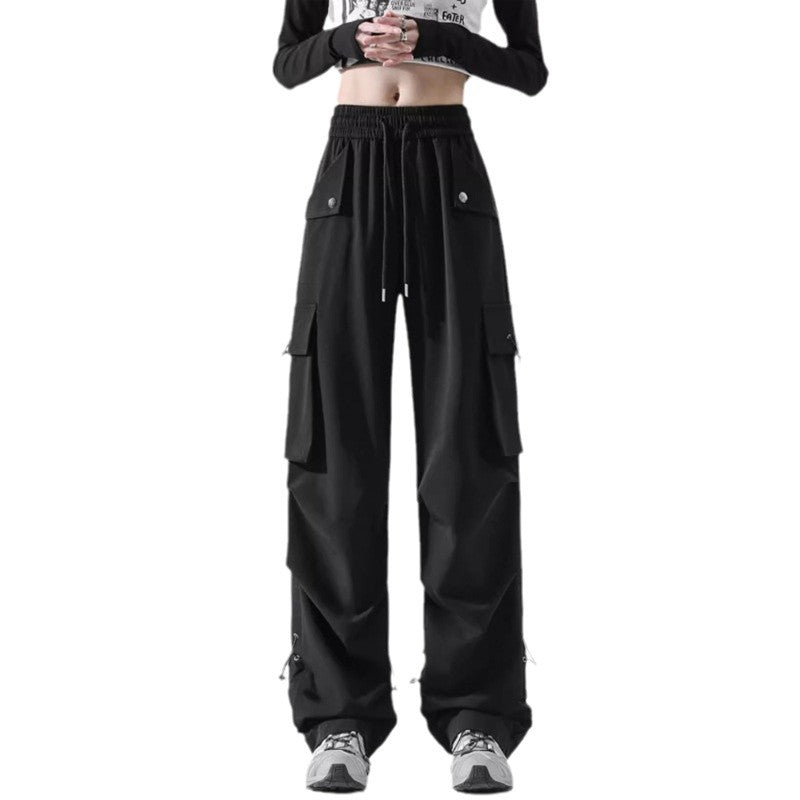 Damen Modische Cargo-Hose mit Seitentaschen und verstellbarem Bund Drune