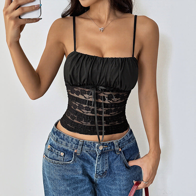 Damen cropped Top mit elastischem Bund und raffinierten Rüschendetails Drune
