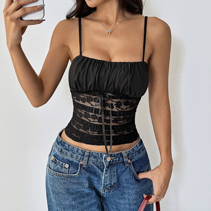 Damen cropped Top mit elastischem Bund und raffinierten Rüschendetails Drune