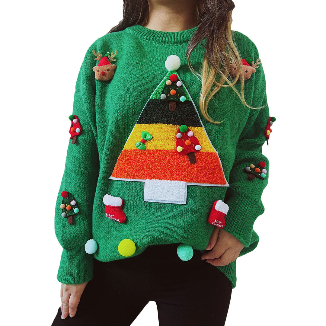 Damen Weihnachts-Pullover mit festlichem 3D-Motiv und dekorativen Applikationen Drune