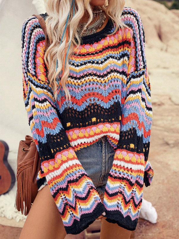 Damen Grober Strickpullover mit großzügigem Wellenmuster und weitem Schnitt Drune