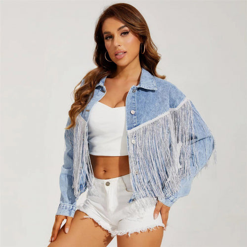 Damen Jeansjacke mit fransigen Details und lässigem Schnitt Drune