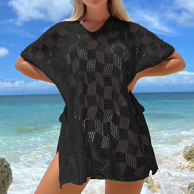 Damen luftiger Häkel-Strandüberwurf mit modernem Netzdesign Drune
