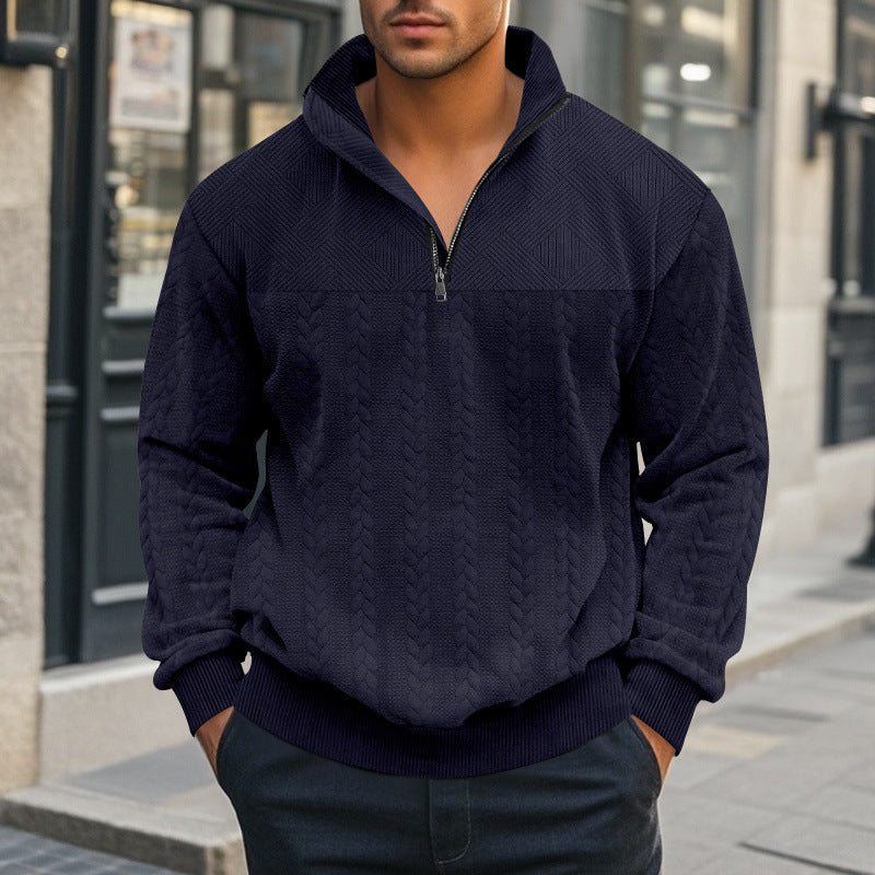 Herren Pullover mit strukturierter Optik und hohem Kragen Drune