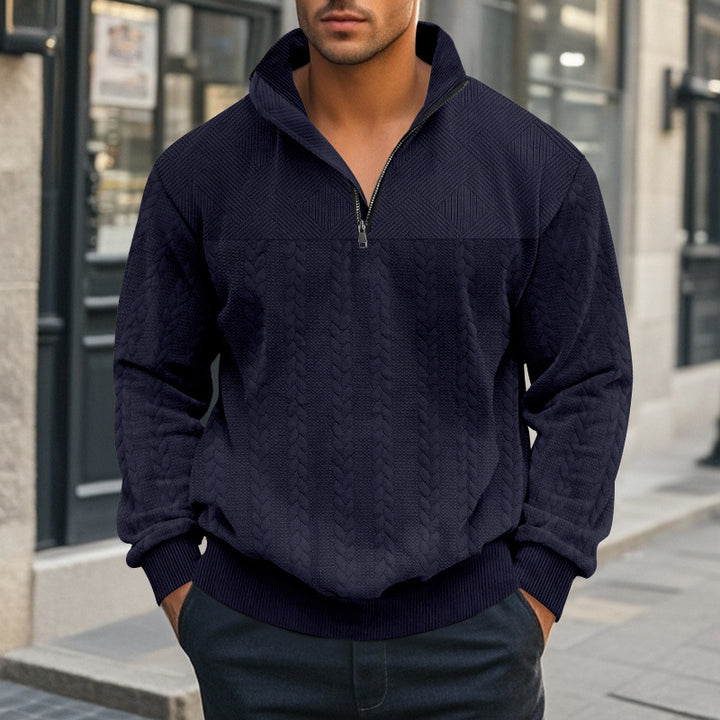 Herren Pullover mit strukturierter Optik und hohem Kragen Drune