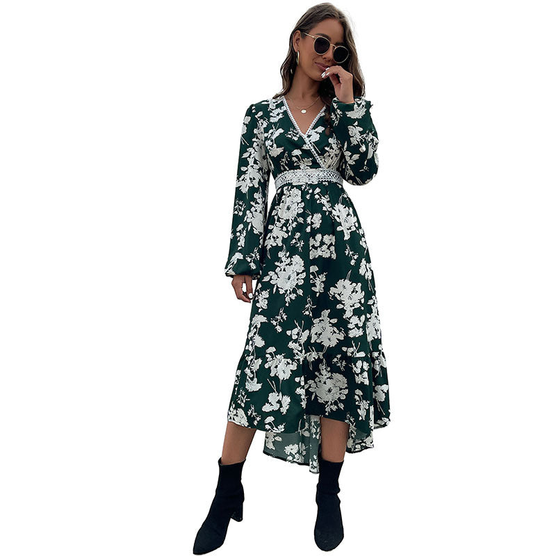 Damen Maxikleid mit floralem Design und raffinierten Rüschendetails Drune