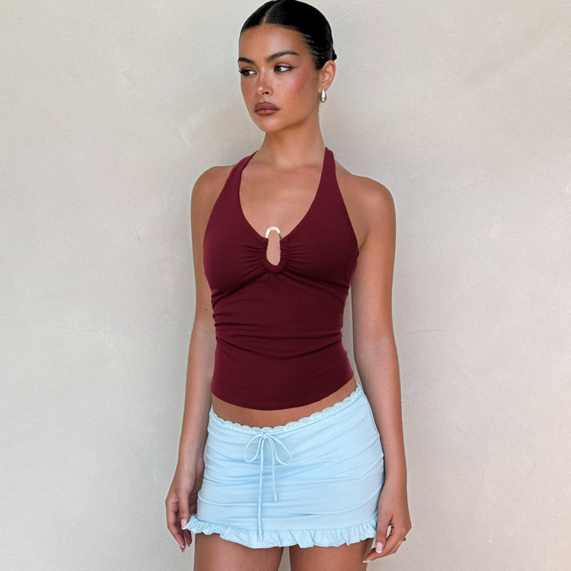 Damen Neckholder-Top mit dekorativem Ausschnitt und Raffung Drune
