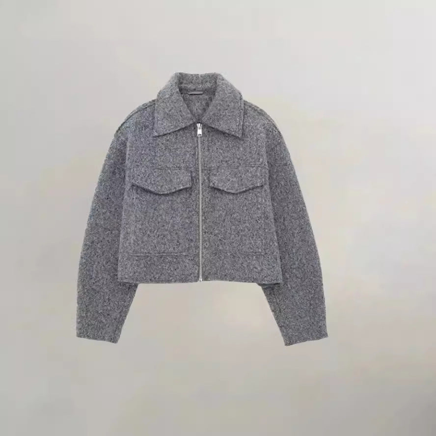 Damen cropped Winterjacke mit klassischem Kragen und Brusttaschen Drune