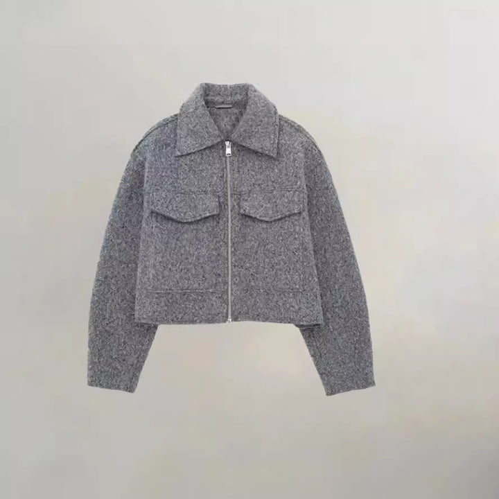 Damen cropped Winterjacke mit klassischem Kragen und Brusttaschen Drune