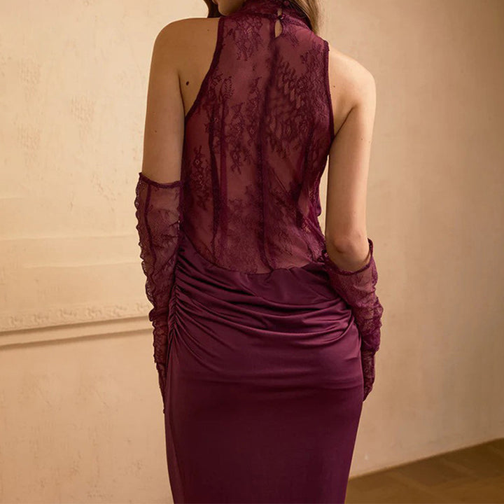 Damen elegantes Abendkleid mit Spitzenakzenten Drune
