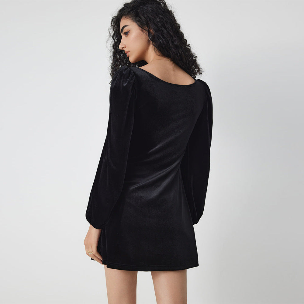 Damen Minikleid mit eleganten Puffärmeln und schickem Quadrat-Ausschnitt Drune