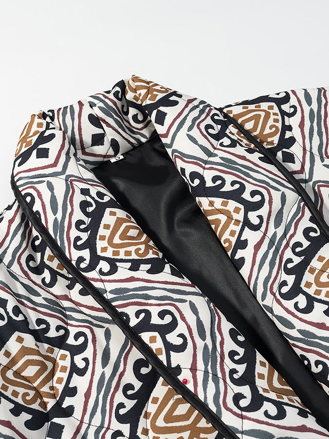 Damen Modische Blazerjacke mit Gürtel und auffälligem Muster Drune