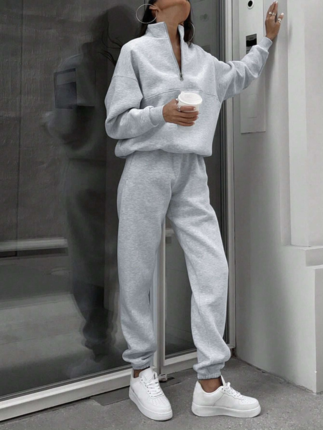 Damen nan weiches Lounge-Set mit weitem Sweatpullover und taillenhoher Jogginghose Drune