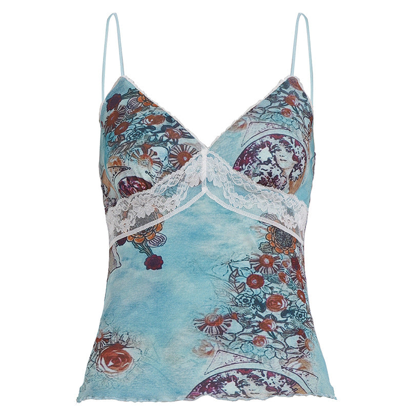 Damen Spitzen-Camisole mit floralem Druck Drune