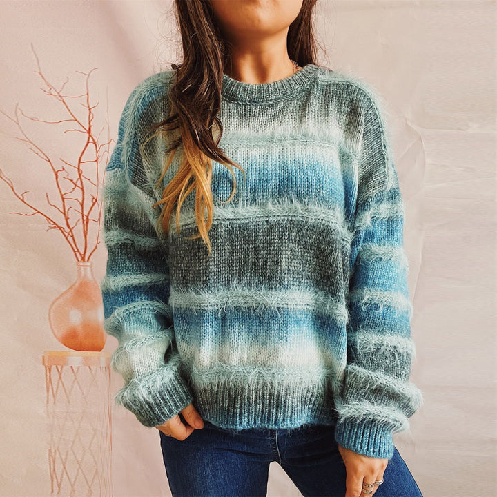 Damen gemütlicher Strickpullover mit sanftem Farbverlauf und flauschiger Textur Drune