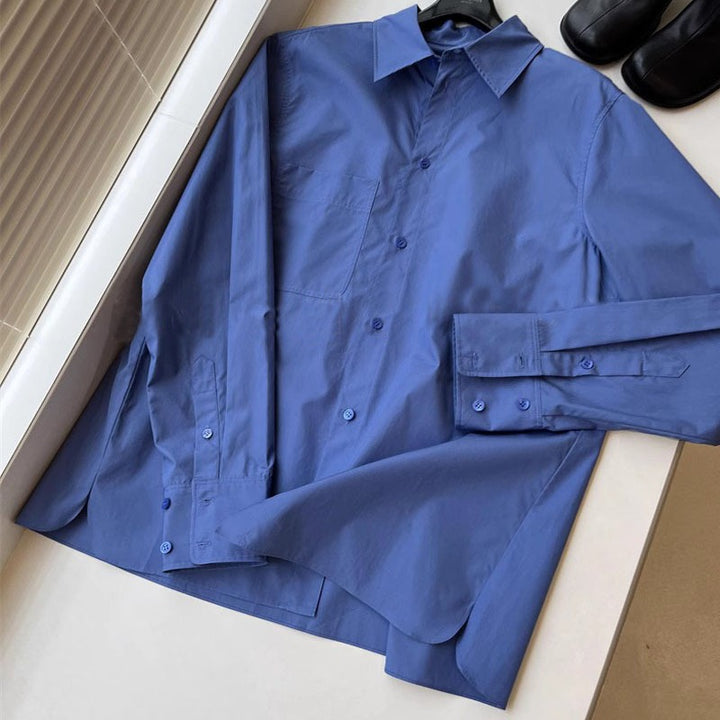 Damen elegante langärmlige Bluse mit Knopfleiste und Brusttasche Drune