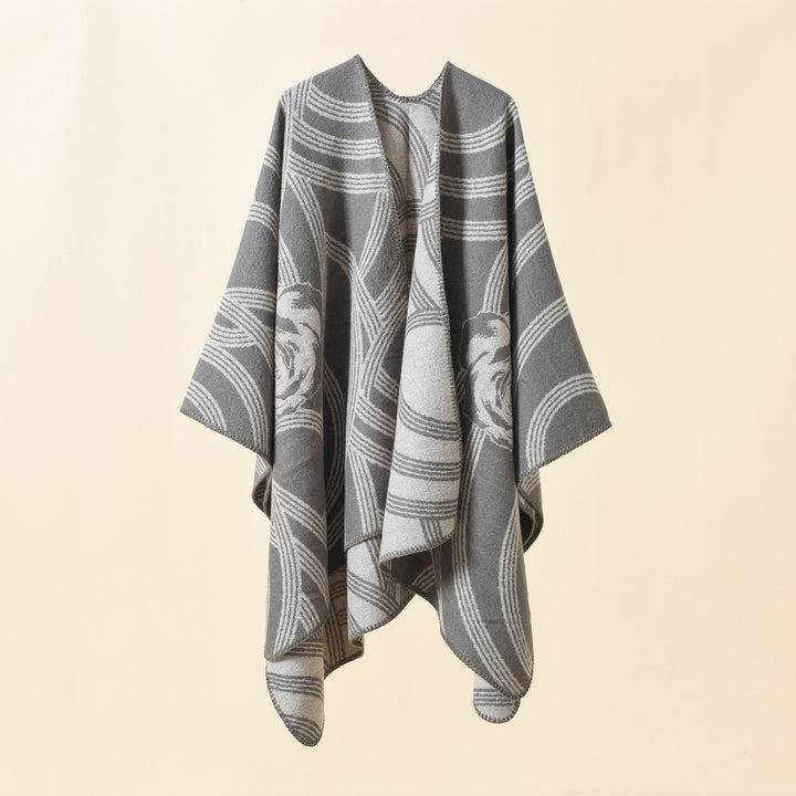 Damen Kunstvoller Wickel-Poncho mit elegantem Floraldesign Drune
