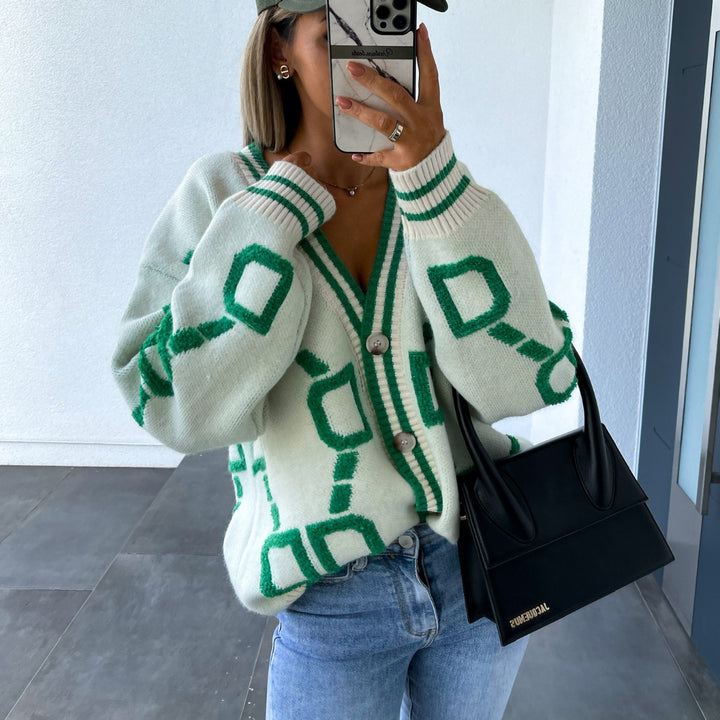 Damen Grobstrick-Cardigan mit kontrastierenden Mustern Drune