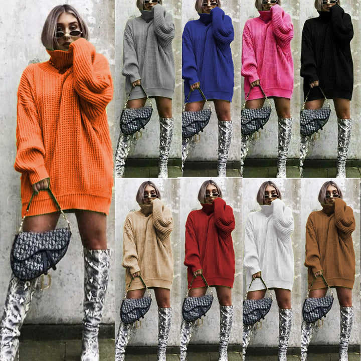 Damen Oversized Strickpullover mit hohem Kragen und Waffelmuster Drune