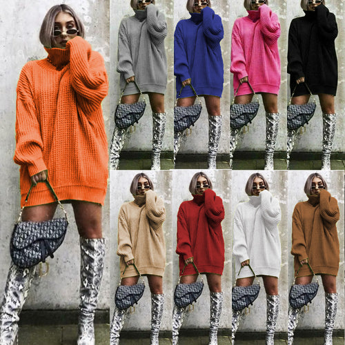 Damen Oversized Strickpullover mit hohem Kragen und Waffelmuster Drune