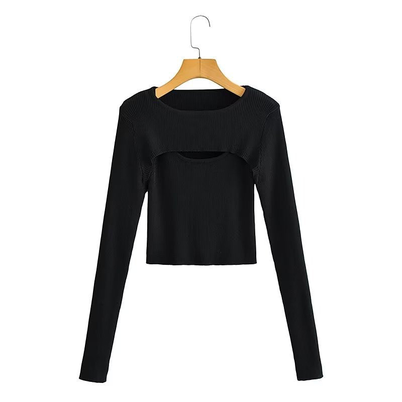 Damen Langarm Crop-Top mit raffiniertem Cut-Out-Design Drune