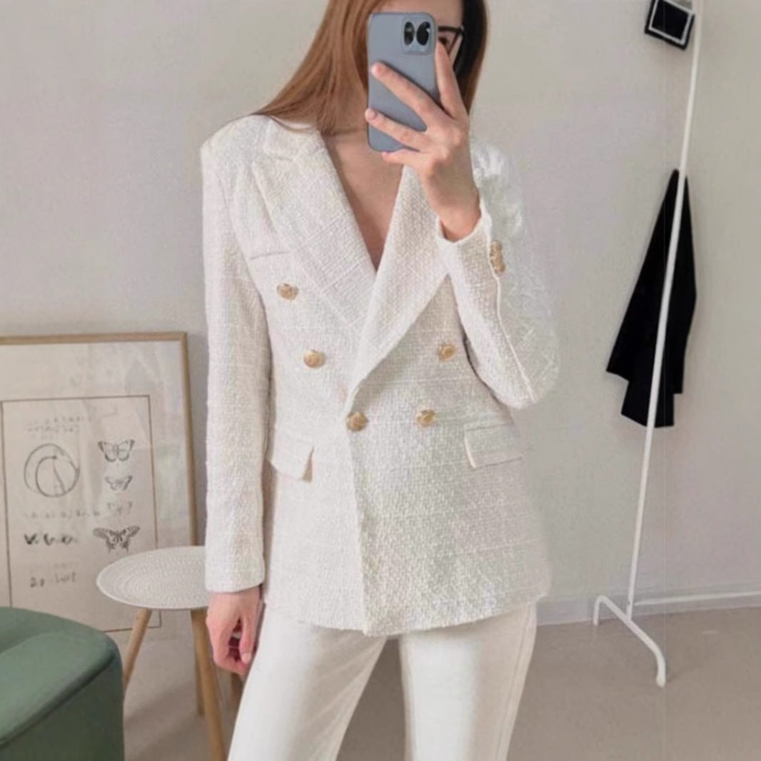 Damen Tweed Blazerjacke mit doppelter Knopfleiste und elegantem Schnitt Drune