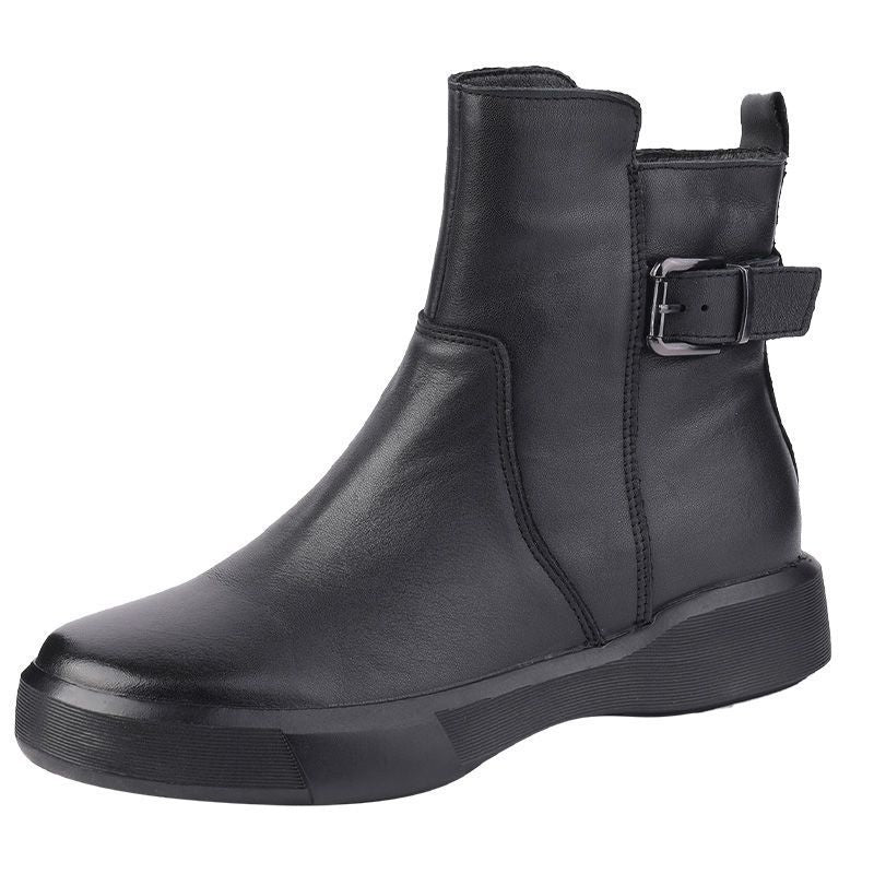 Damen nan knöchelhohe Lederoptik-Sneaker-Boots mit verstellbarem Fersenriemen, Zugschlaufe und rutschfester Gummisohle Drune