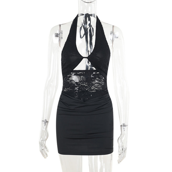 Damen sexy Minikleid mit detailreichem Spitzeinsatz und figurbetonter Silhouette Drune