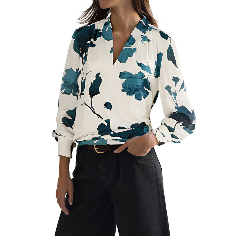 Damen Bluse mit floralem Muster und modernem Revers Drune