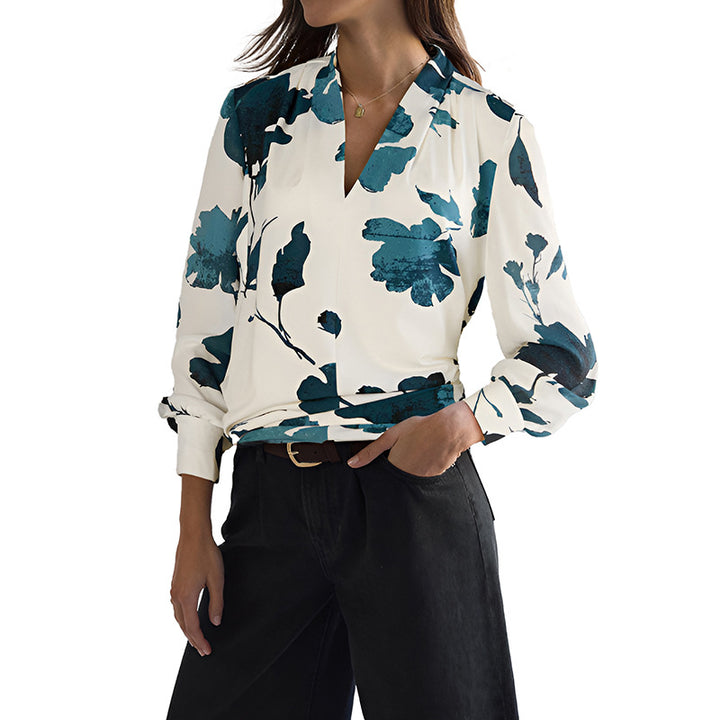 Damen Bluse mit floralem Muster und modernem Revers Drune