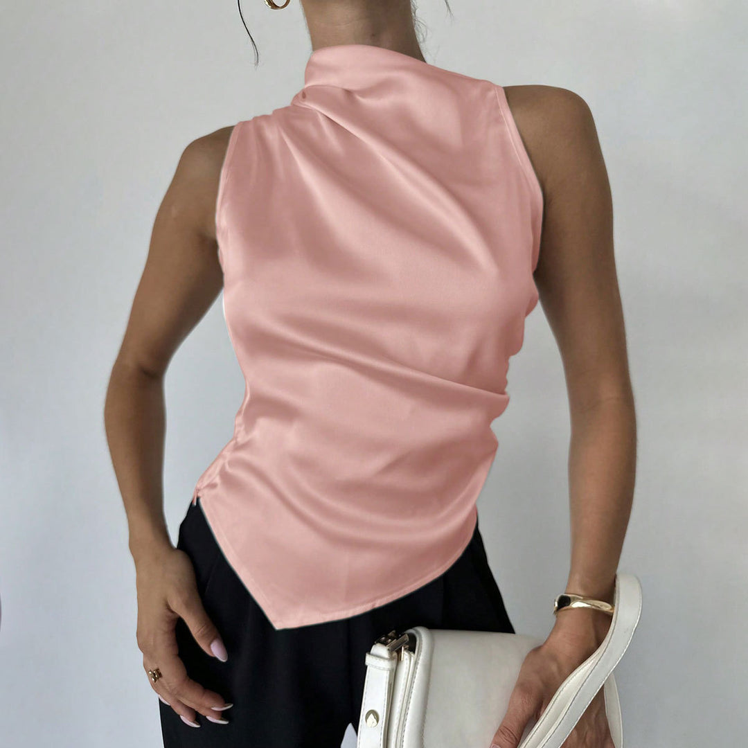 Damen elegantes, tailliertes Satinoberteil mit asymmetrischem Saum Drune