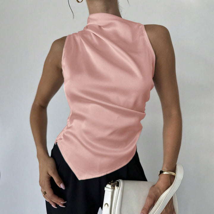 Damen elegantes, tailliertes Satinoberteil mit asymmetrischem Saum Drune