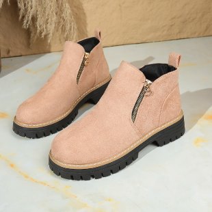 Damen nan knöchelhohe Wildlederimitat-Stiefelette mit seitlichem Reißverschluss, Zuglasche und robust profilierter Gummisohle Drune