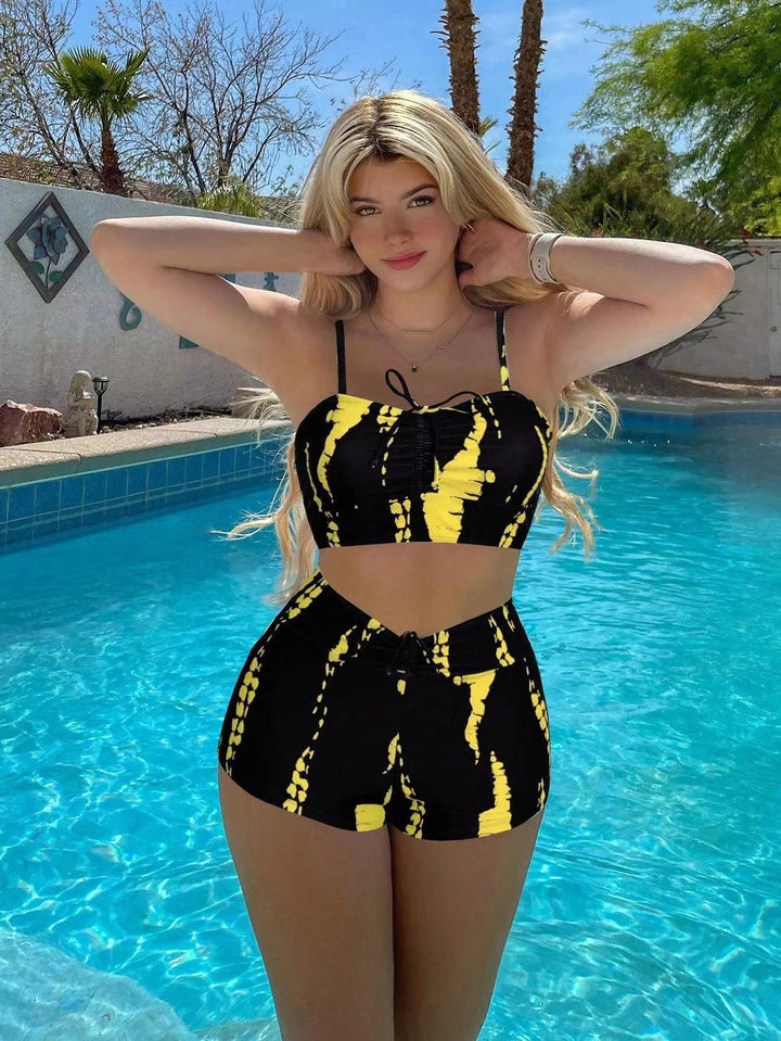 Damen Sportliches Bikini-Set mit hoch geschnittenem Unterteil und modischem Oberteil Drune