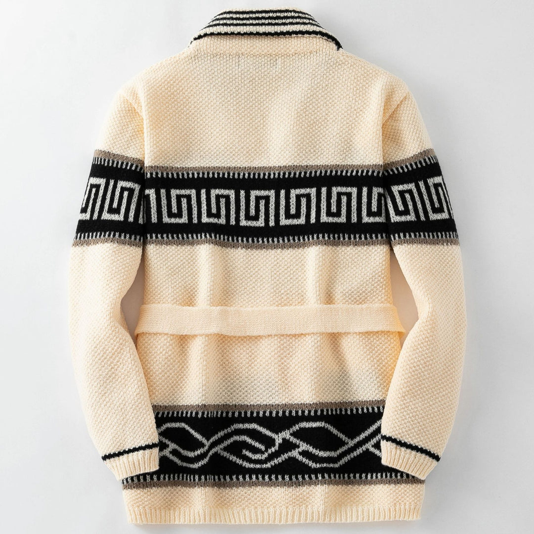 Damen Modische Strickjacke mit Gürtel und geometrischem Muster Drune