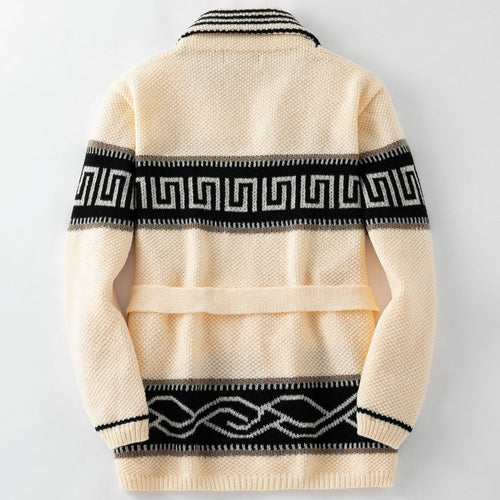 Damen Modische Strickjacke mit Gürtel und geometrischem Muster Drune