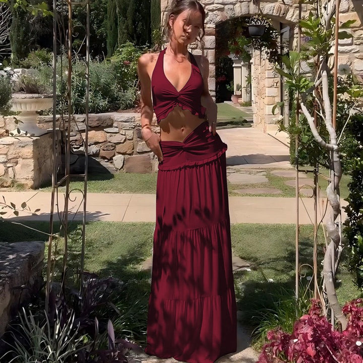 Damen Maxikleid mit Rüschen und Wickeleffekt Drune