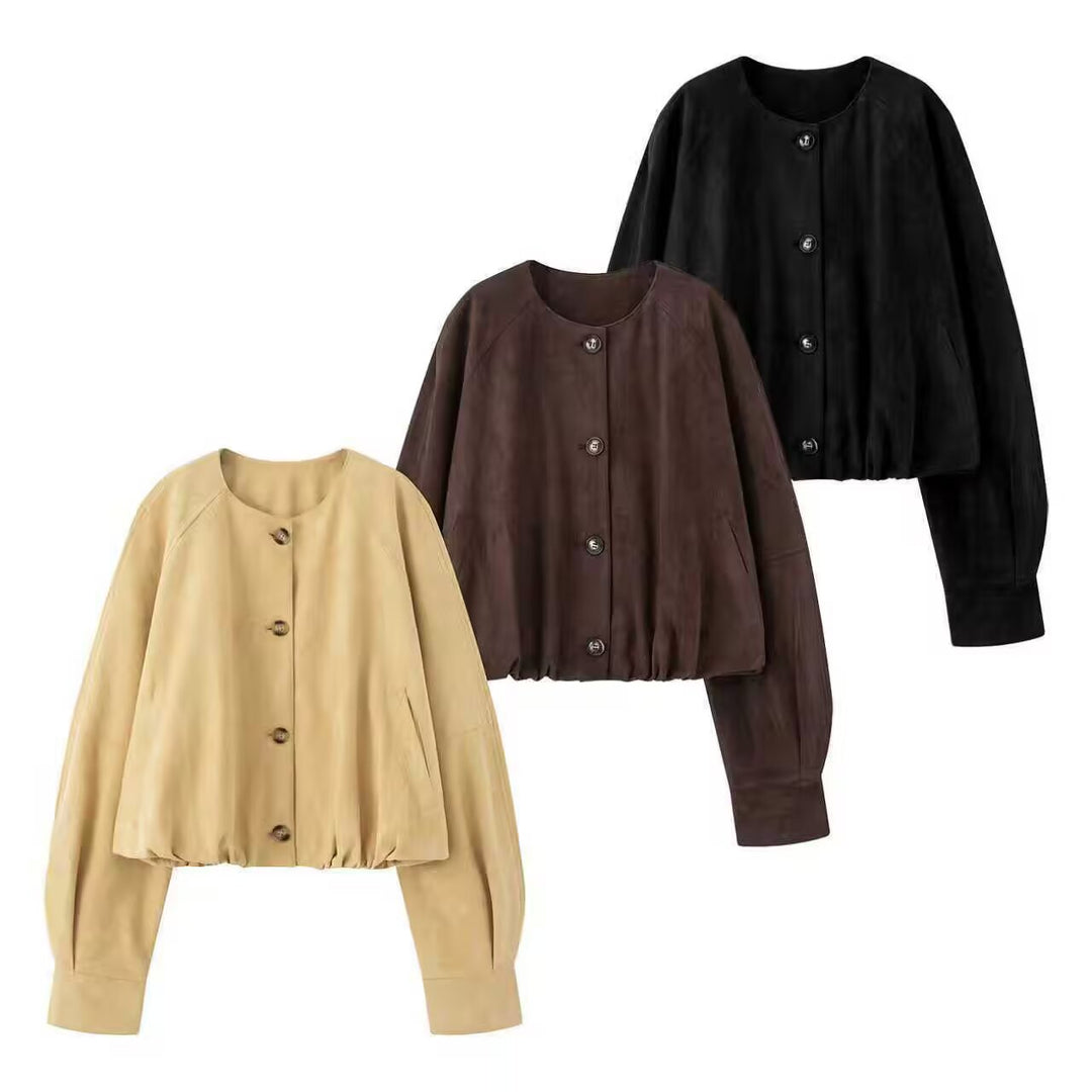 Damen elegante und lockere Blusenjacke aus Kunstleder Drune