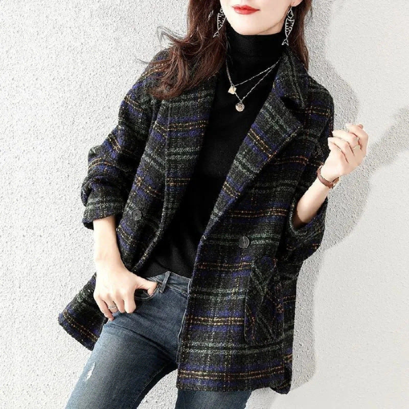 Damen Klassische Karojacke im modischen Oversized-Stil Drune