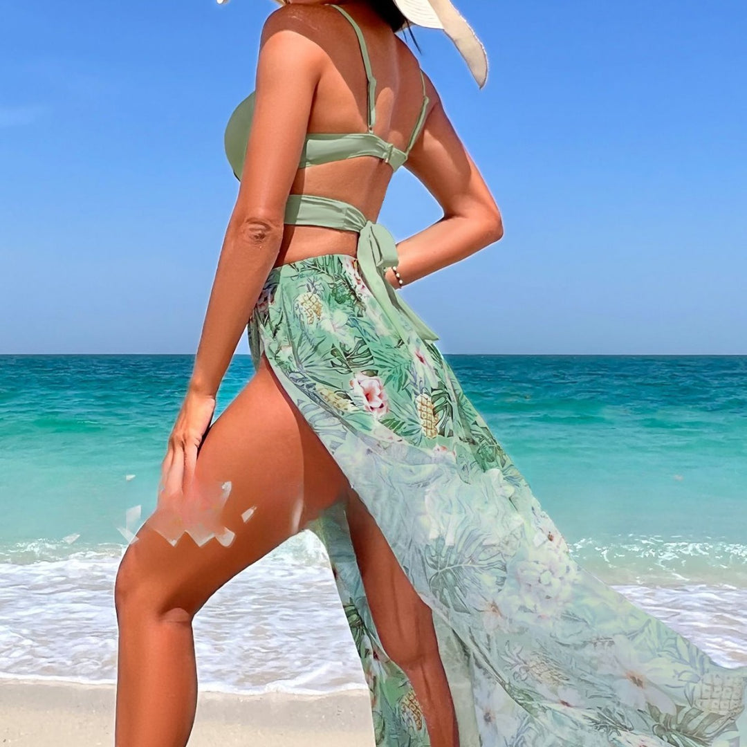 Damen Bikini-Set mit ausgefallenem Wickeloberteil und floraler Bedeckung Drune