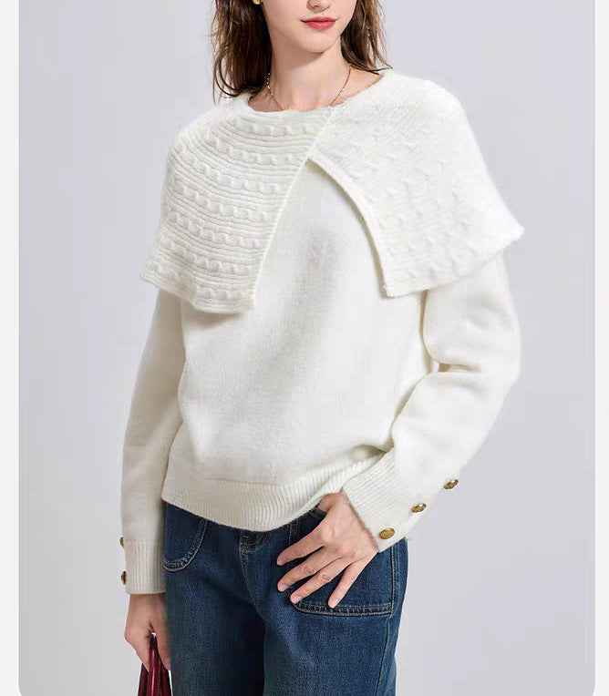 Damen eleganter Waldgrün Pullover mit hochwertigem strukturiertem Kragen Drune