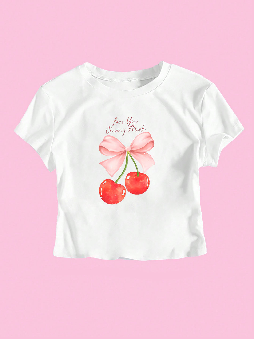 Damen Crop-Top mit fröhlichem Kirschmotiv und Schleifendruck Drune