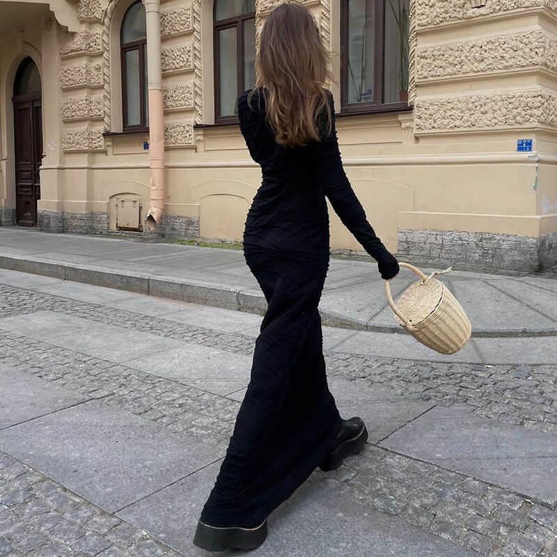 Damen elegantes langes Kleid mit wellenförmigem Design Drune
