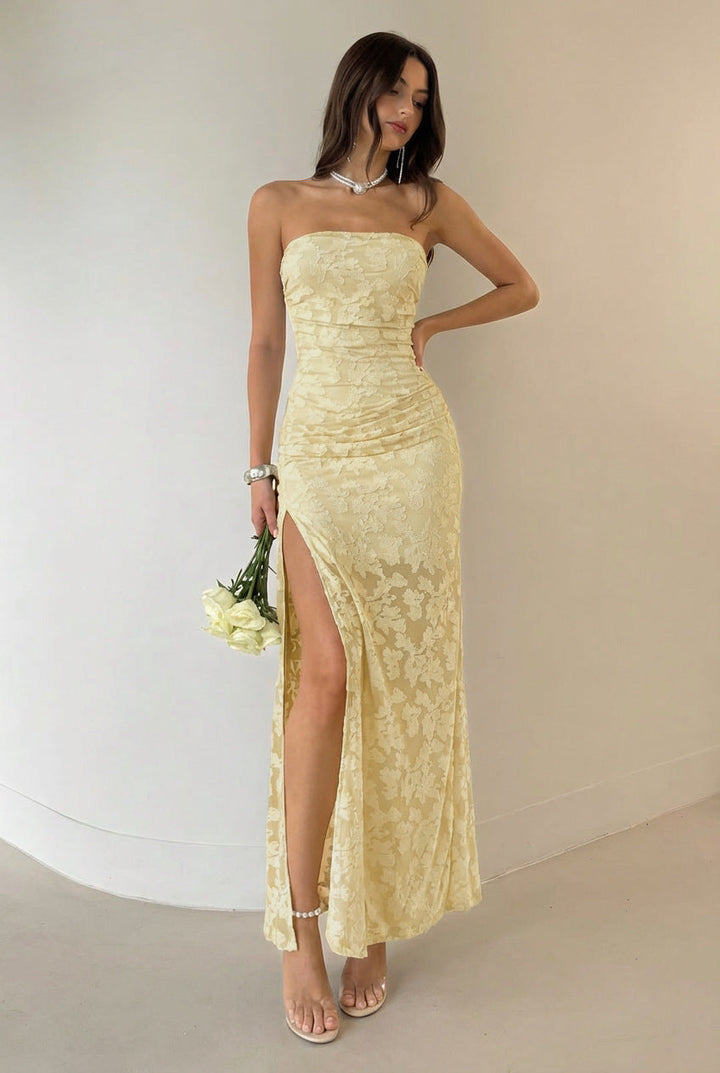 Damen Elegantes Maxikleid mit floralem Design und hoher Teilung Drune