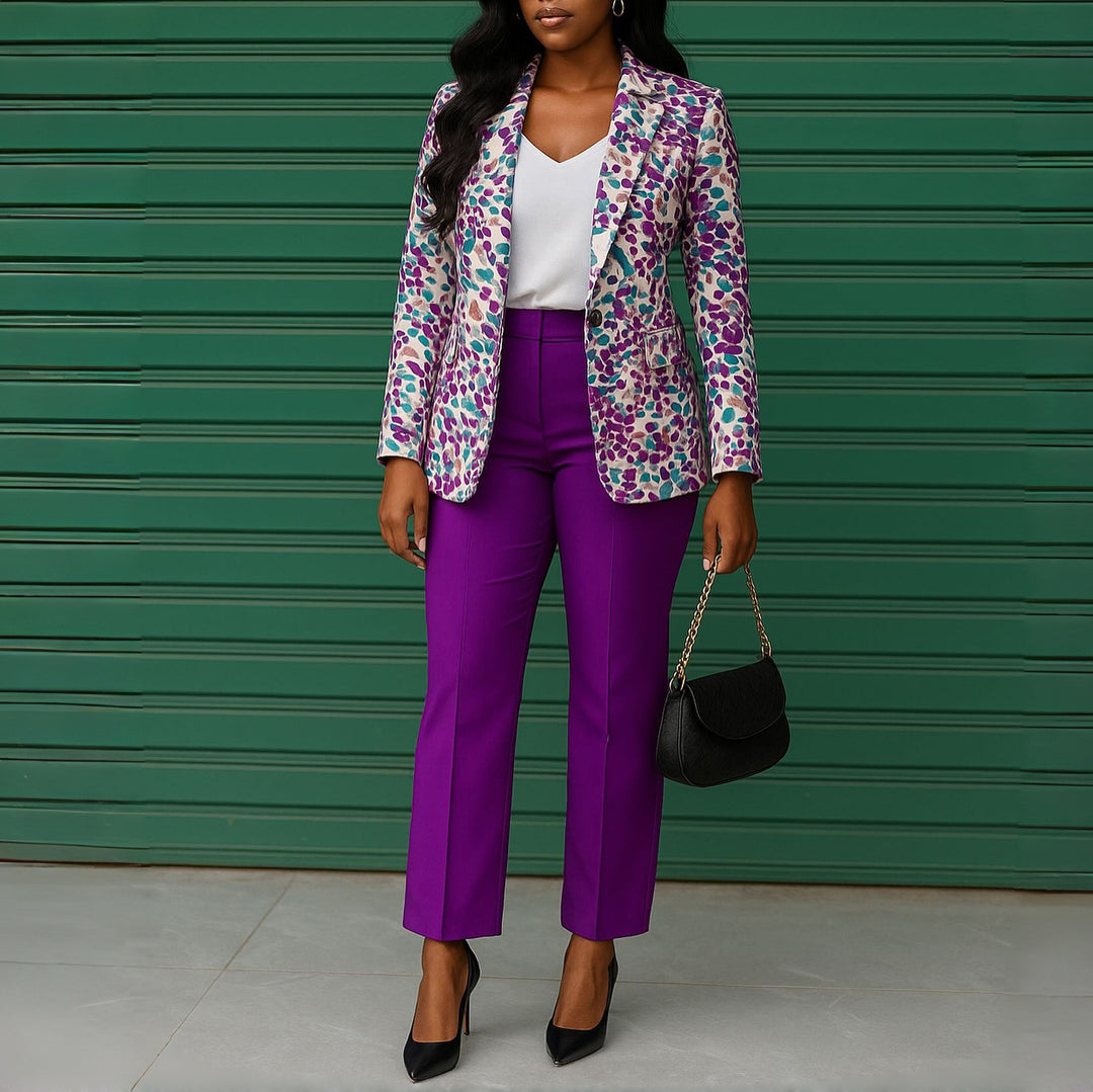 Damen elegante Blazer- und Hosenkombination mit floralem Muster Drune