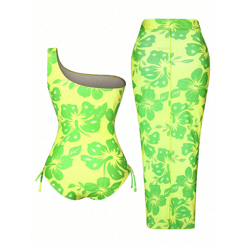 Damen Zweiteiliges Bade-Outfit mit asymmetrischem Oberteil und schicker Wickelrock Drune