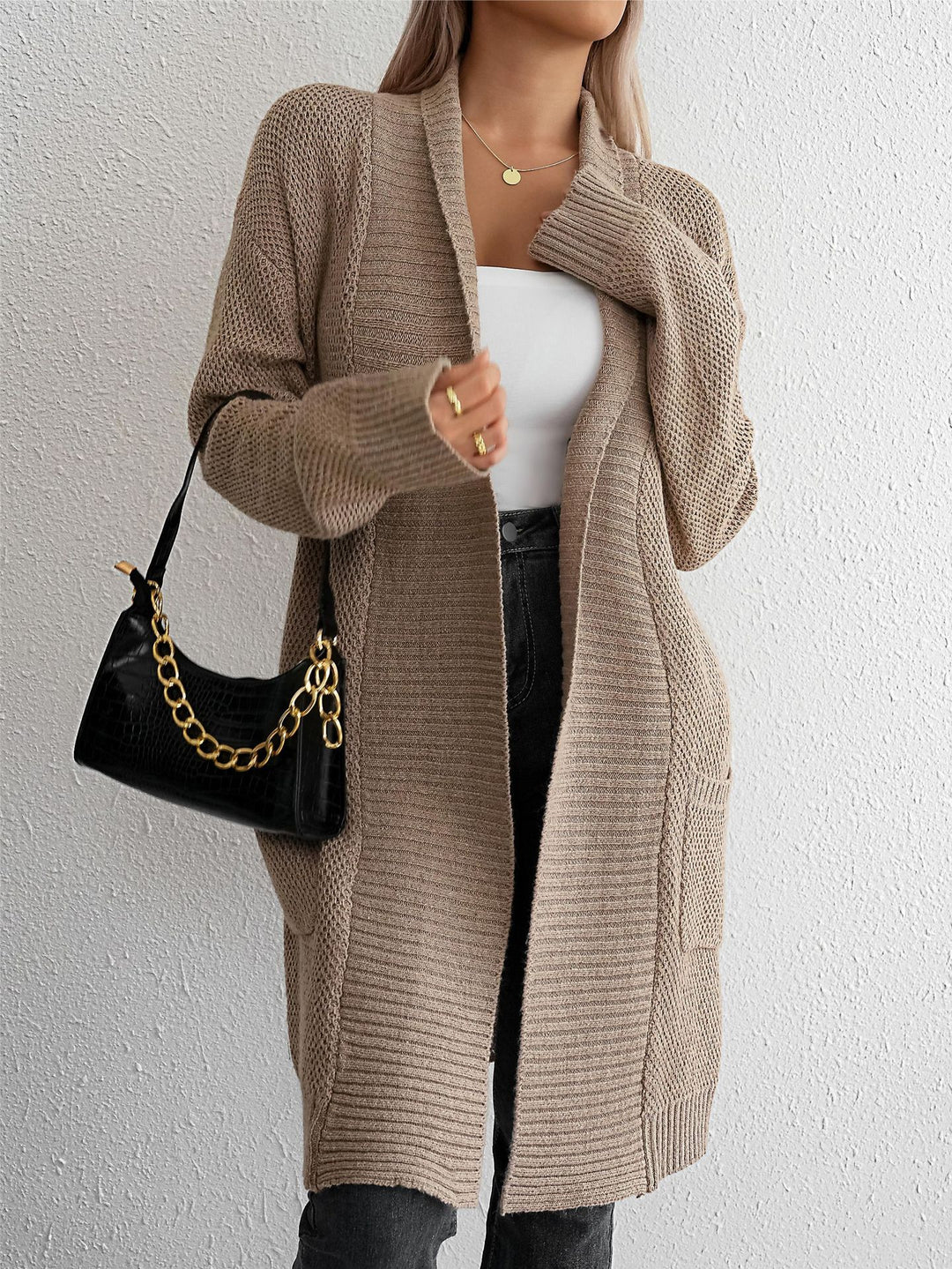 Damen Grobstrick-Cardigan mit offener Front und modischem Strickdesign Drune