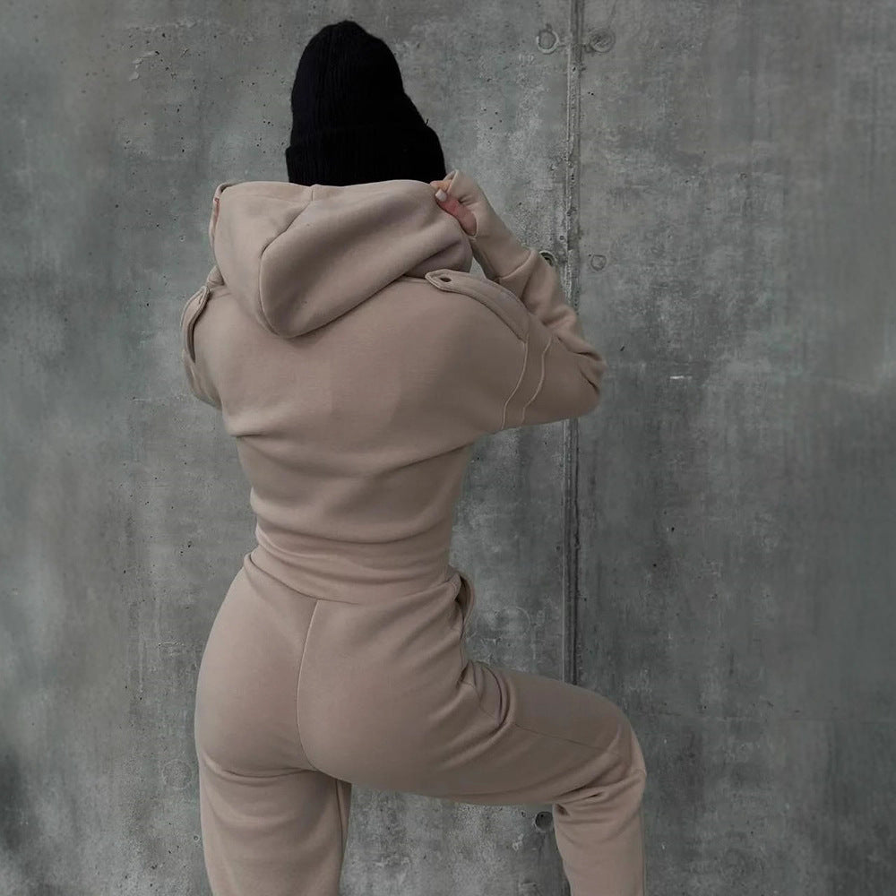 Damen Sportlicher Jumpsuit mit Reißverschluss und hohem Kragen Drune