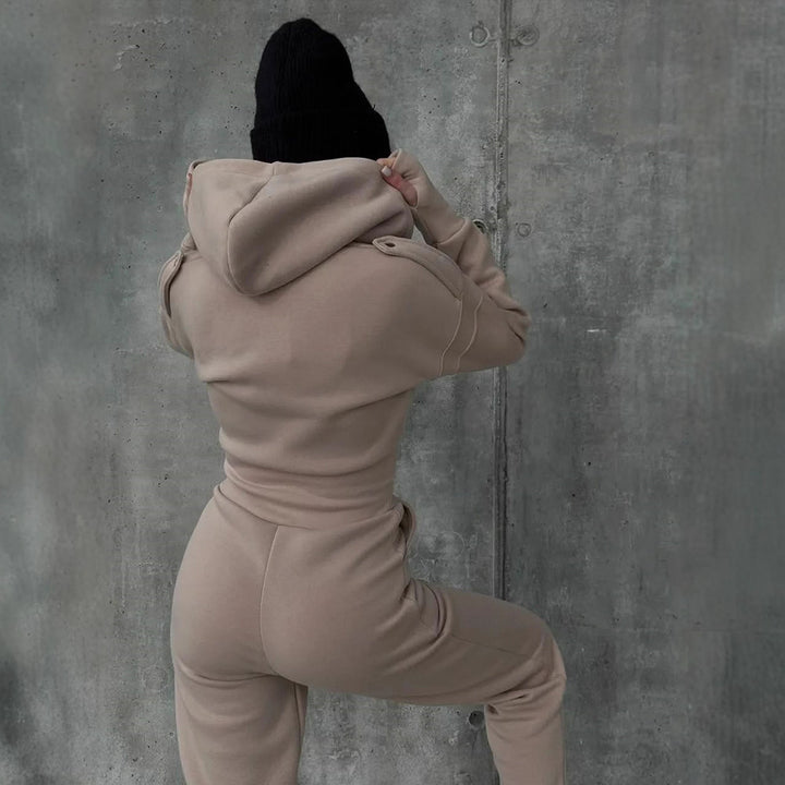 Damen Sportlicher Jumpsuit mit Reißverschluss und hohem Kragen Drune