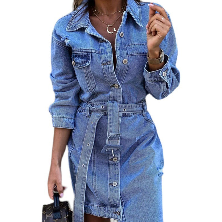 Damen Jeanshemdkleid mit tailliertem Gürtel und Knopfdetails Drune